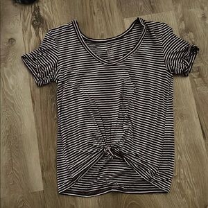American Eagle Maroon and White Striped Tee
